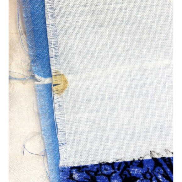 1 yd Vtg 1980s Blue Striped Cotton Fabric Beach Island Flowers Boats Purple 45" - Picture 7 of 9